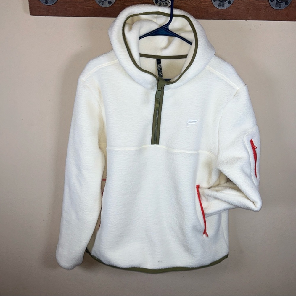 Fabletics Fleece Jacket Womens Medium White Sherpa Hooded 1/4 Zip Pockets